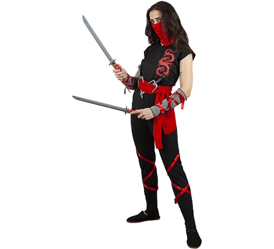 Fato de Ninja Warrior preto e vermelho para mulher