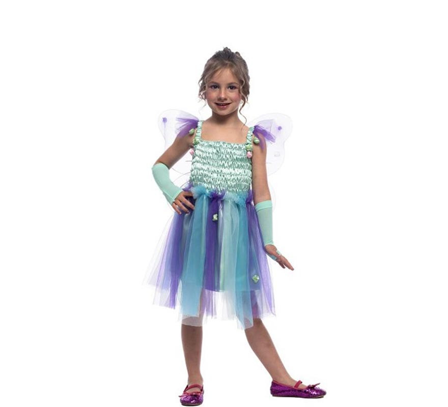 Costume deluxe da fata della foresta blu e lilla per bambina