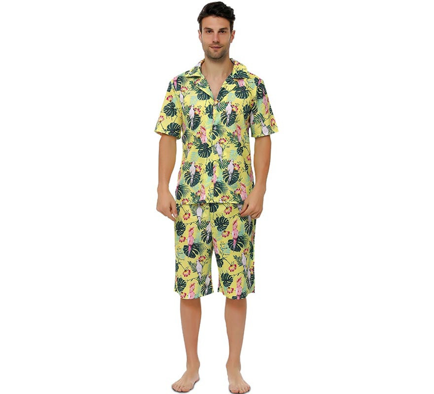 Men's Green Printed Floral Hawaiian Costume