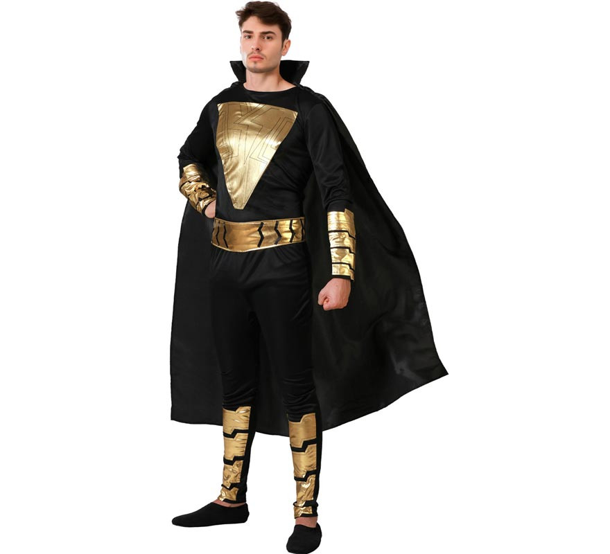 Black and Gold Comic Book Hero Costume with Cape for Men