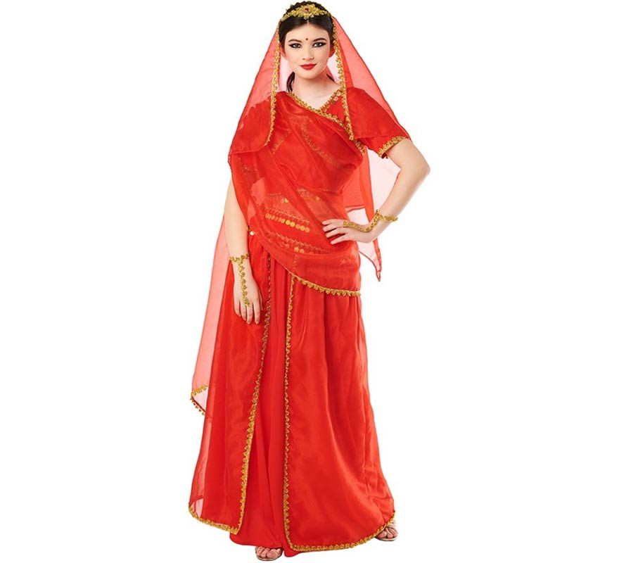 Disfraz de hindú Bollywood rojo con velo para mujer por 15,50 €