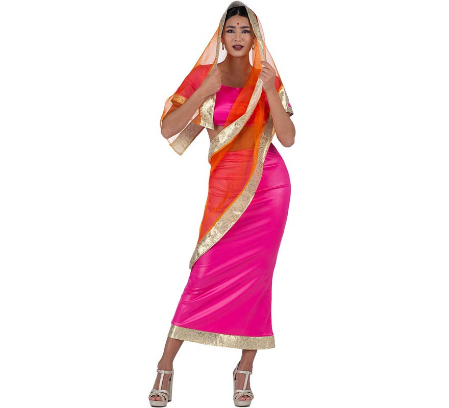 Elegant fuchsia and orange Hindu costume for women