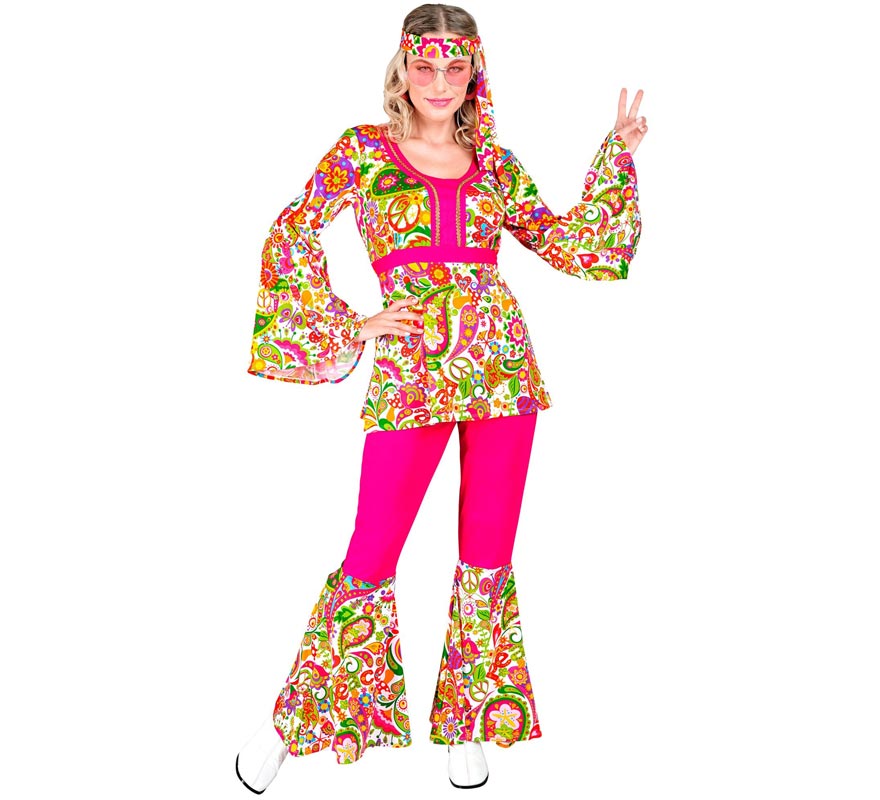 60s Hippie Costume Fuchsia Flowers for Women