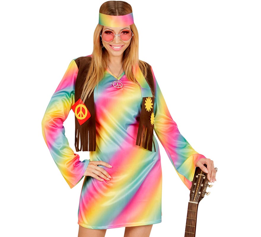 Regenbogen-Hippie-Kostüm für Damen