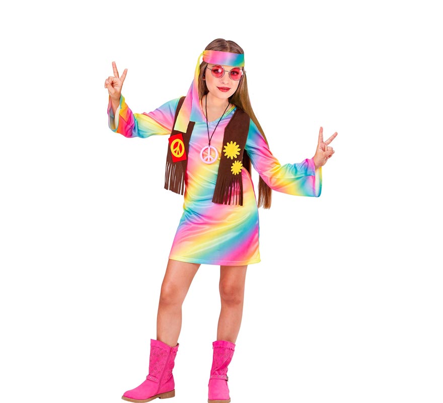 Regenbogen-Hippie-Kostüm für Mädchen und Teenager