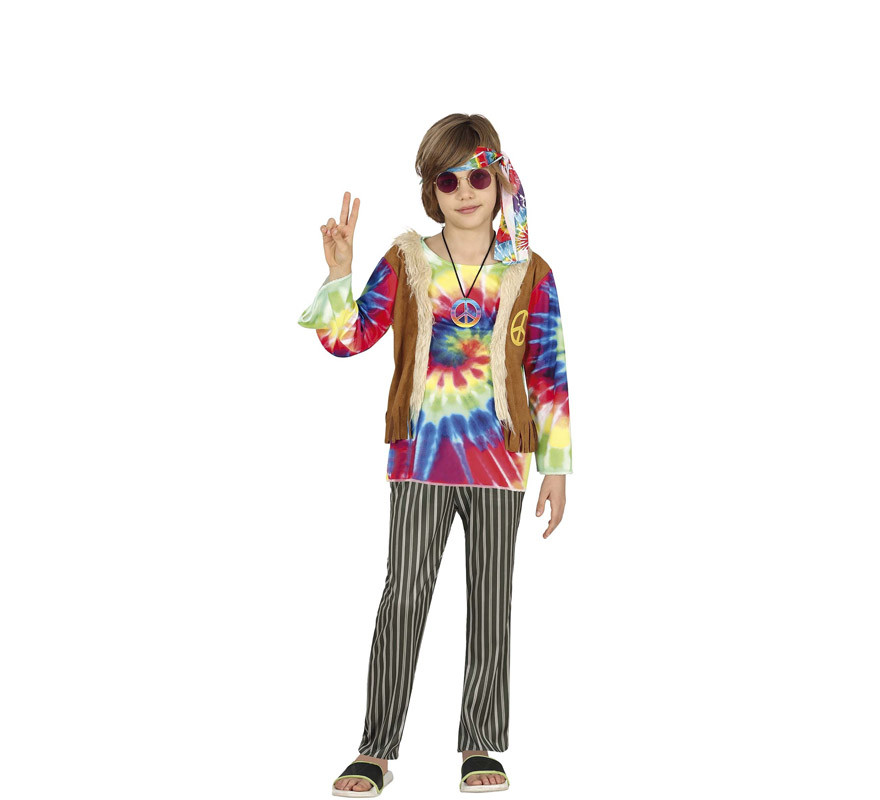 abrazo Lágrima compartir Disfraz de Hippie con camisa multicolor para niño