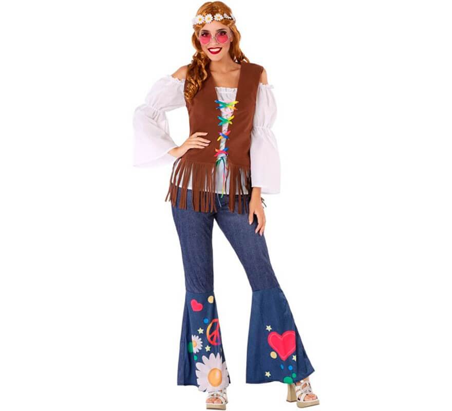 Superior Tomar conciencia Inolvidable Disfraz de Hippie con Chaleco para mujer