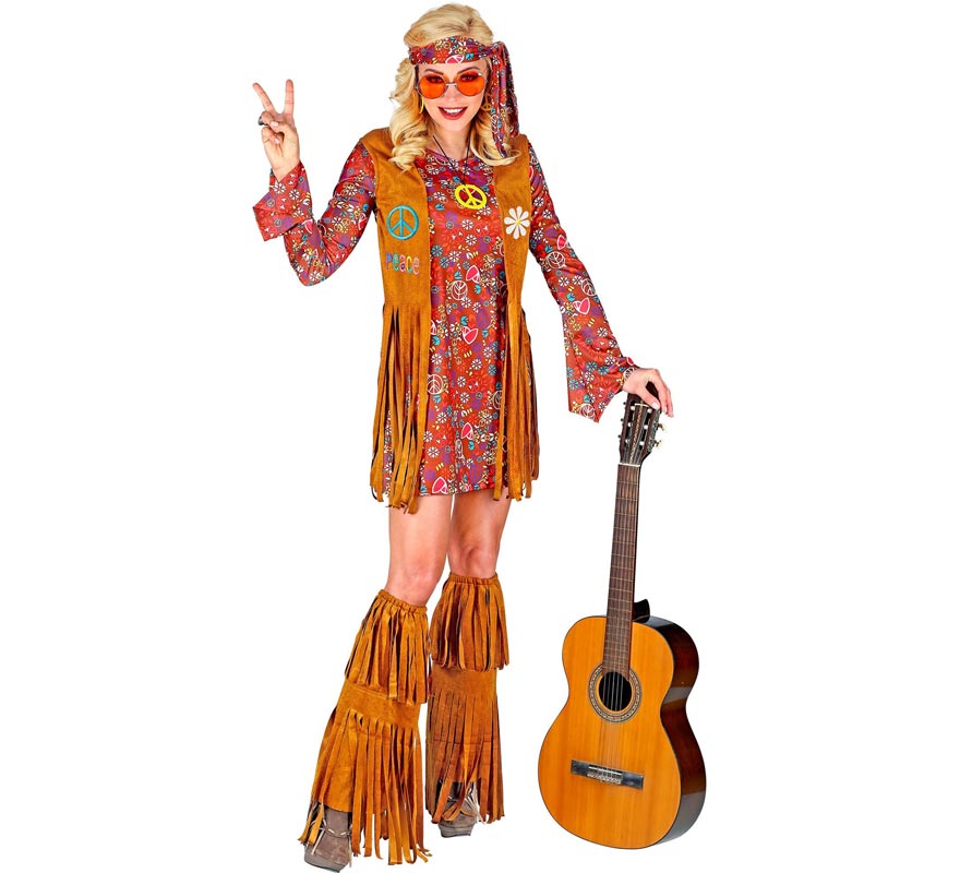 Hippie costume with boot covers and fringes for women