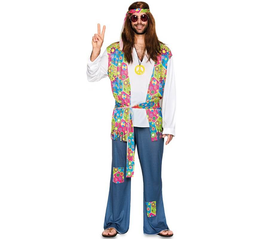 Disfraz de Hippie Años 70 con Flores para hombre