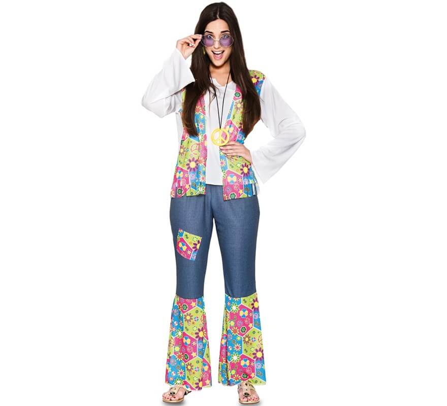Disfraz de Hippie con flores para mujer