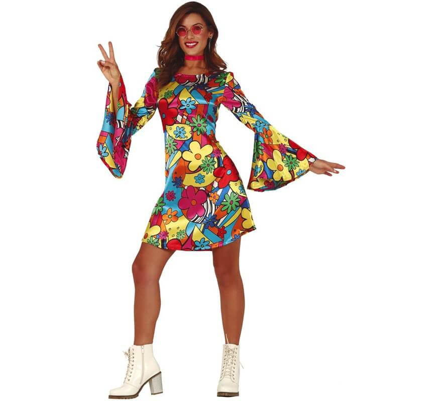 pellizco Preservativo Abundantemente Disfraz de Hippie Floreada para mujer