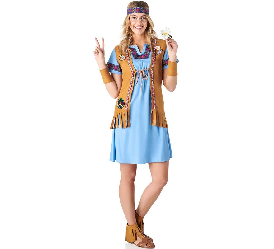 Costume da hippy in jeans blu per donna