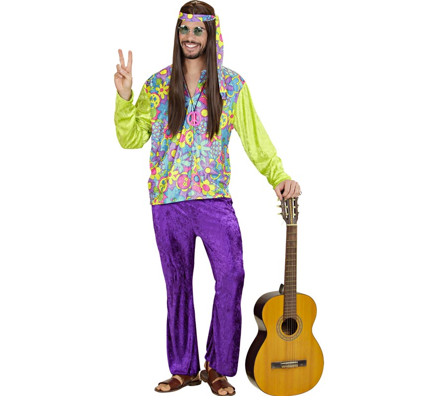 Costume hippie violet en velours pour homme