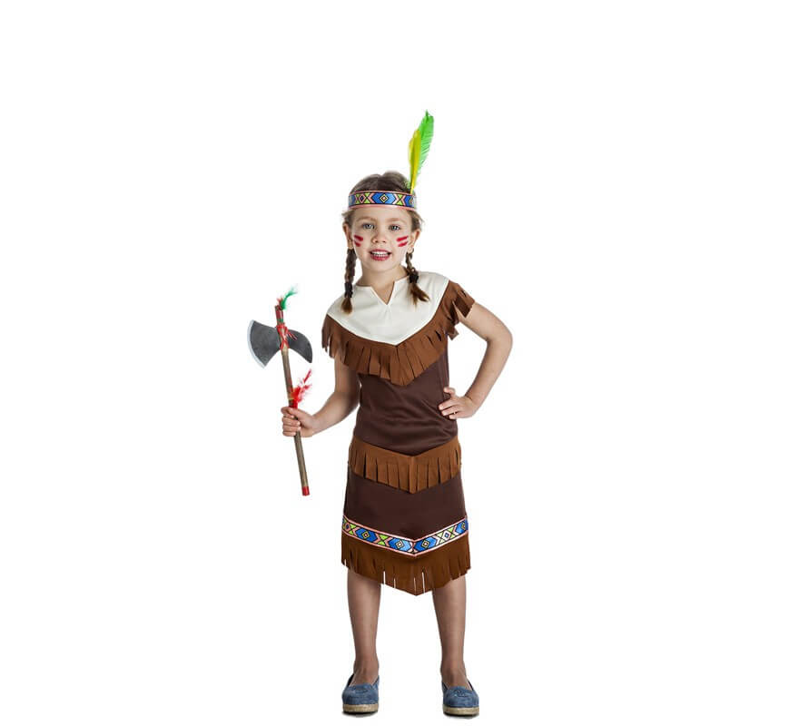 Kit disfraz de india con lanza y hacha niña