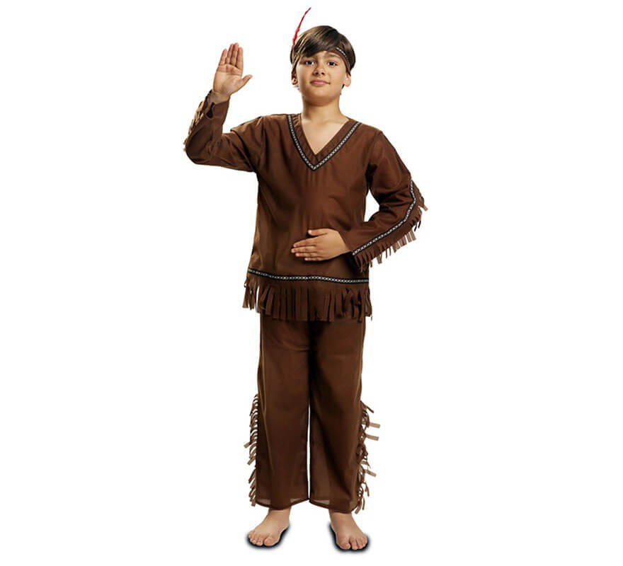 Disfraz de Indio marrón con flecos para niño