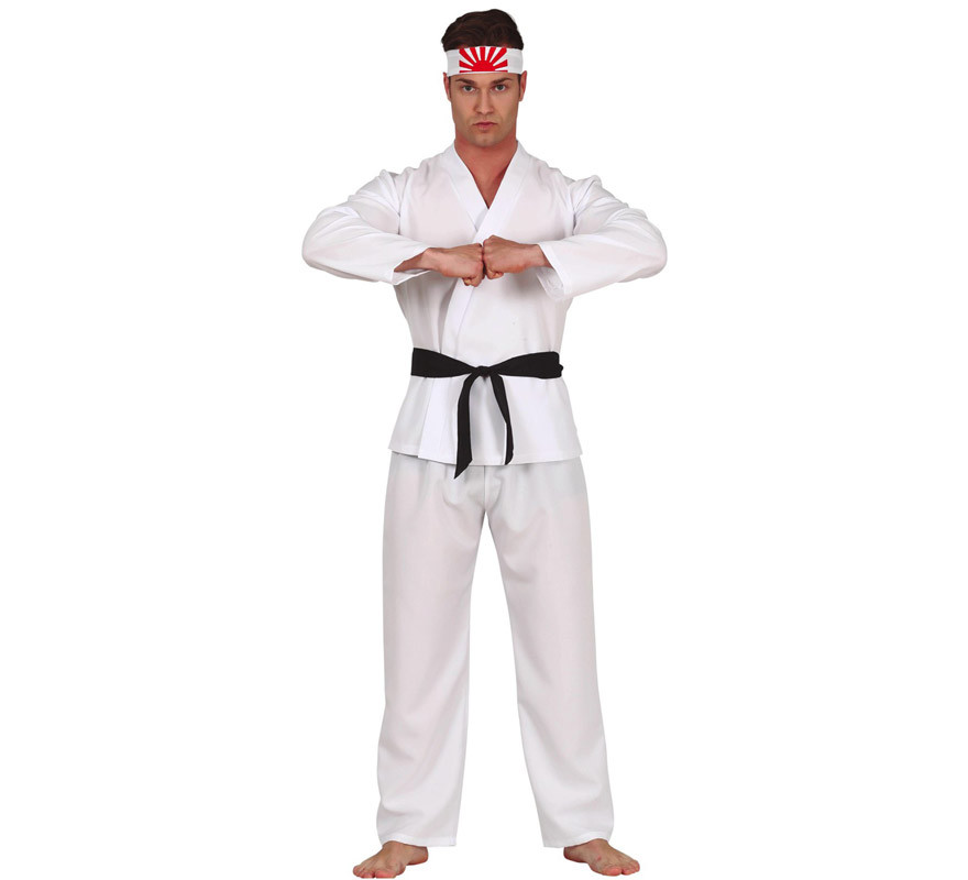 Escalofriante Acumulativo Chip Disfraz de Karateca Blanco para Hombre