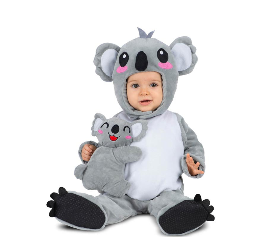 Fato de coala cinza com chapéu e peluche para bebé e criança