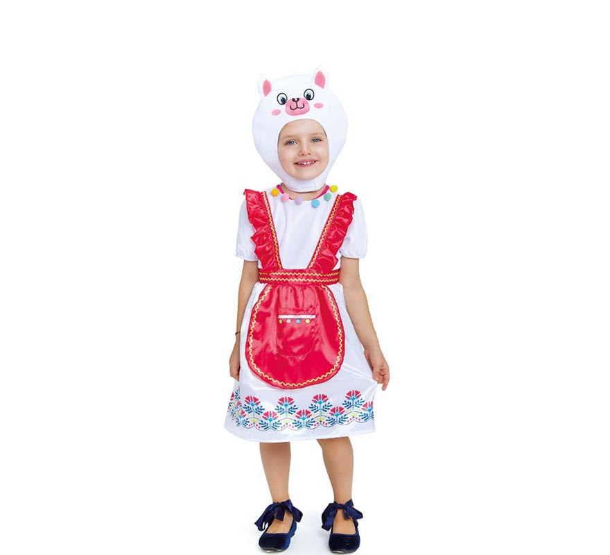 Fato de lhama branca com vestido e chapéu para menina