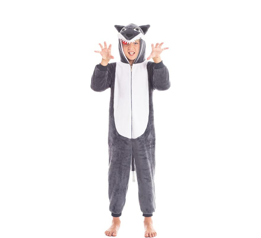 Gray Wolf Costume with Hood for Boys