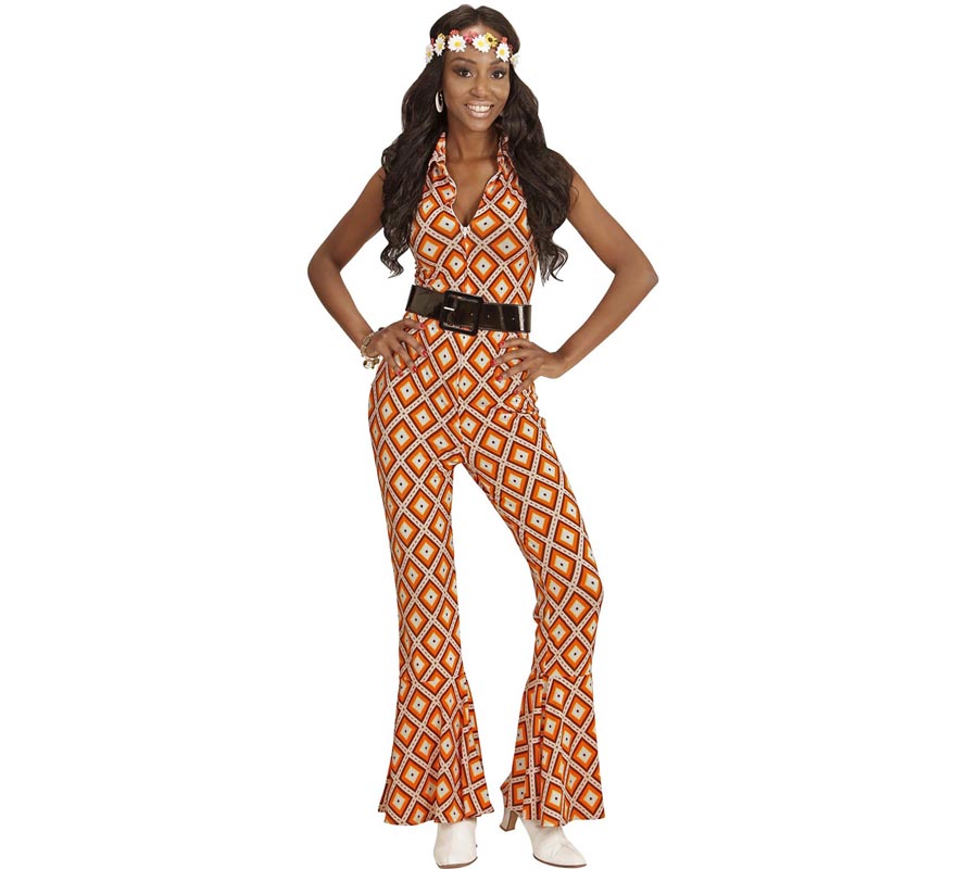 Costume des années 70 Combinaison Argyle Orange pour Femme