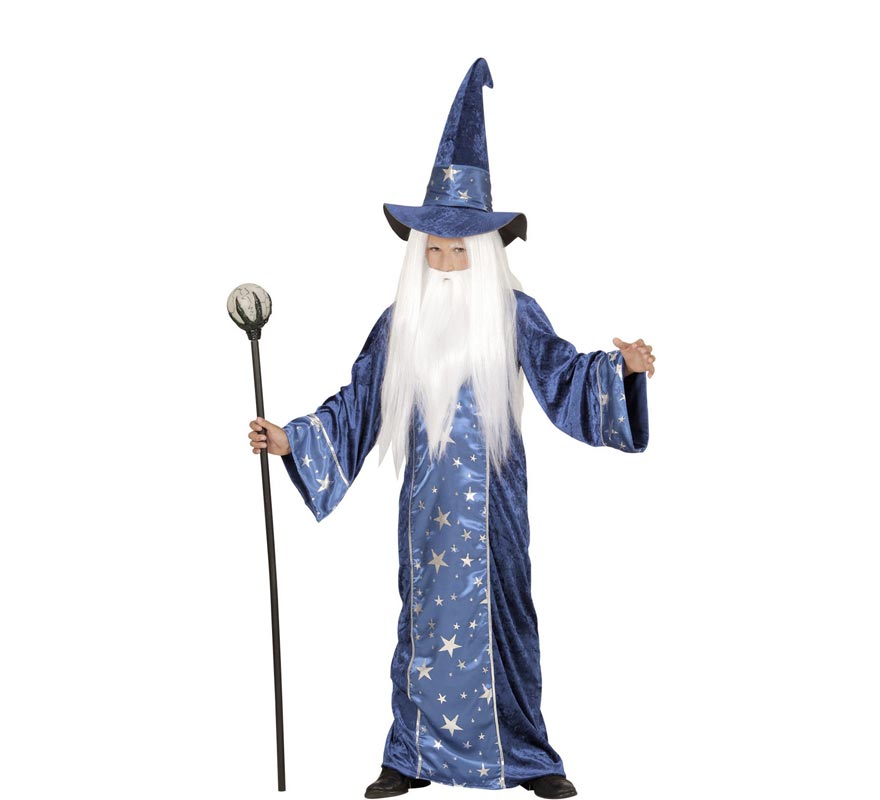 Costume da mago delle fiabe blu per bambini e ragazzi