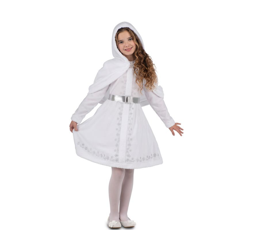 White Mother Christmas costume with hood for girls