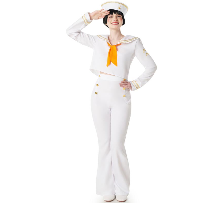 White Sailor Costume with Pants for Women
