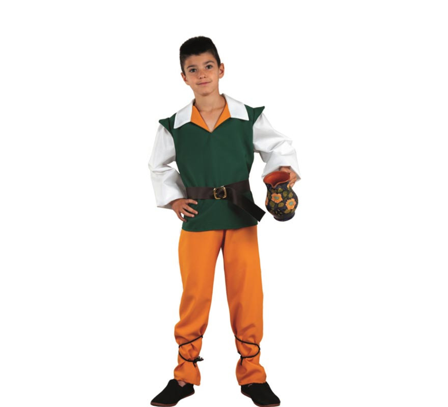 Green and orange Medieval costume for children