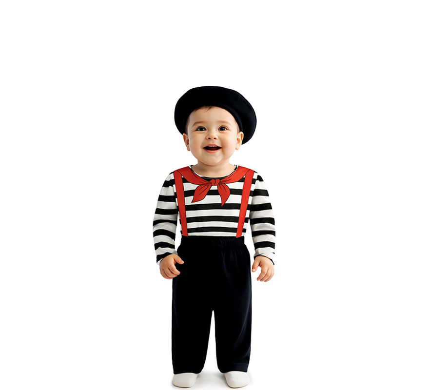 Disfraz de Mimo con Boina para bebé Disfraz de Mimo con Boina para bebé