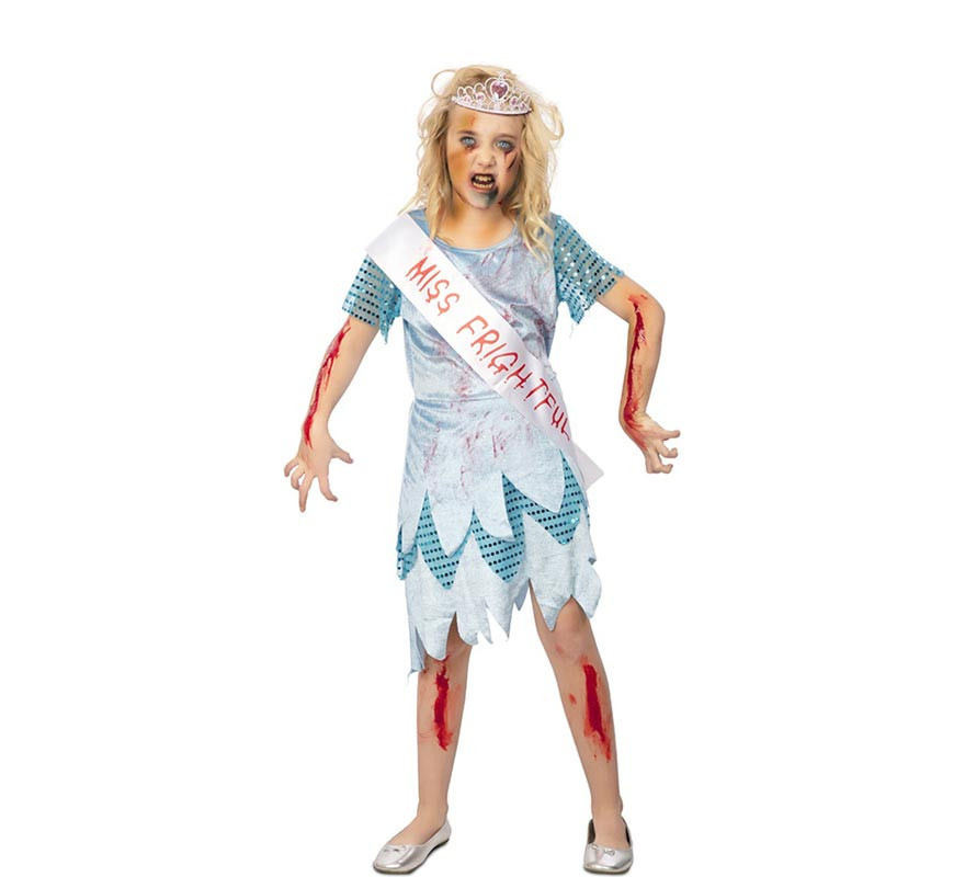 Miss Zombie costume in blue dress for girls