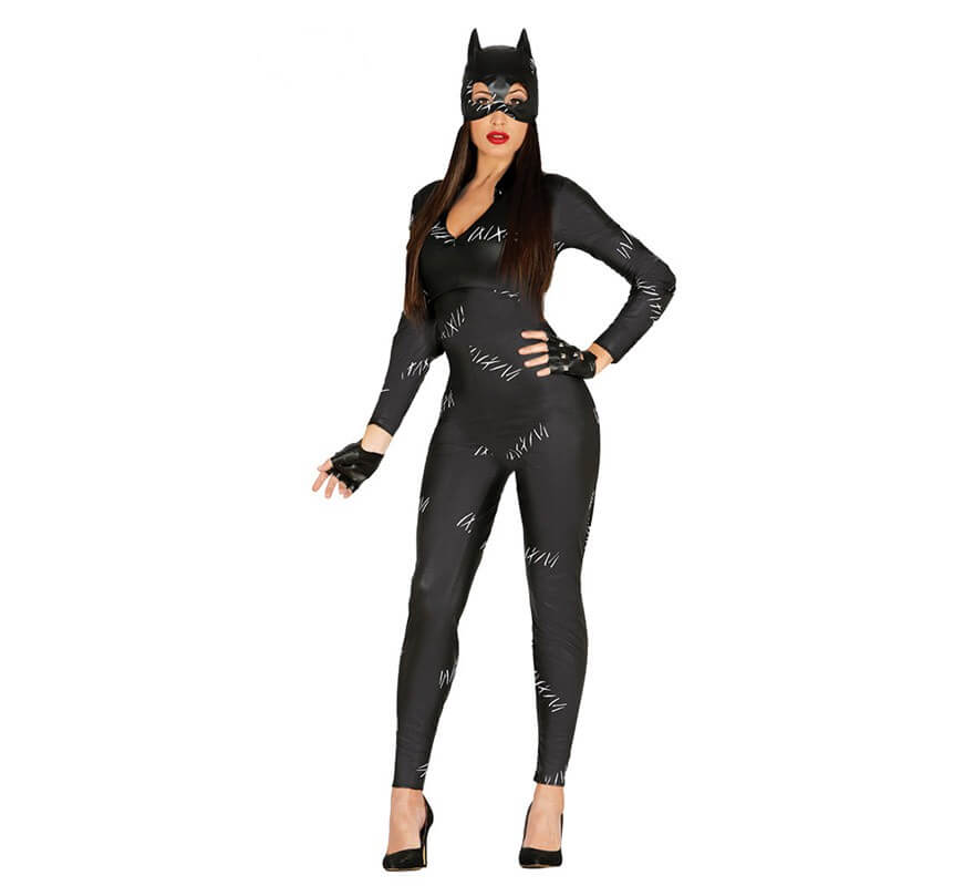 Disfraz de gato negro de mujer en látex y cuero