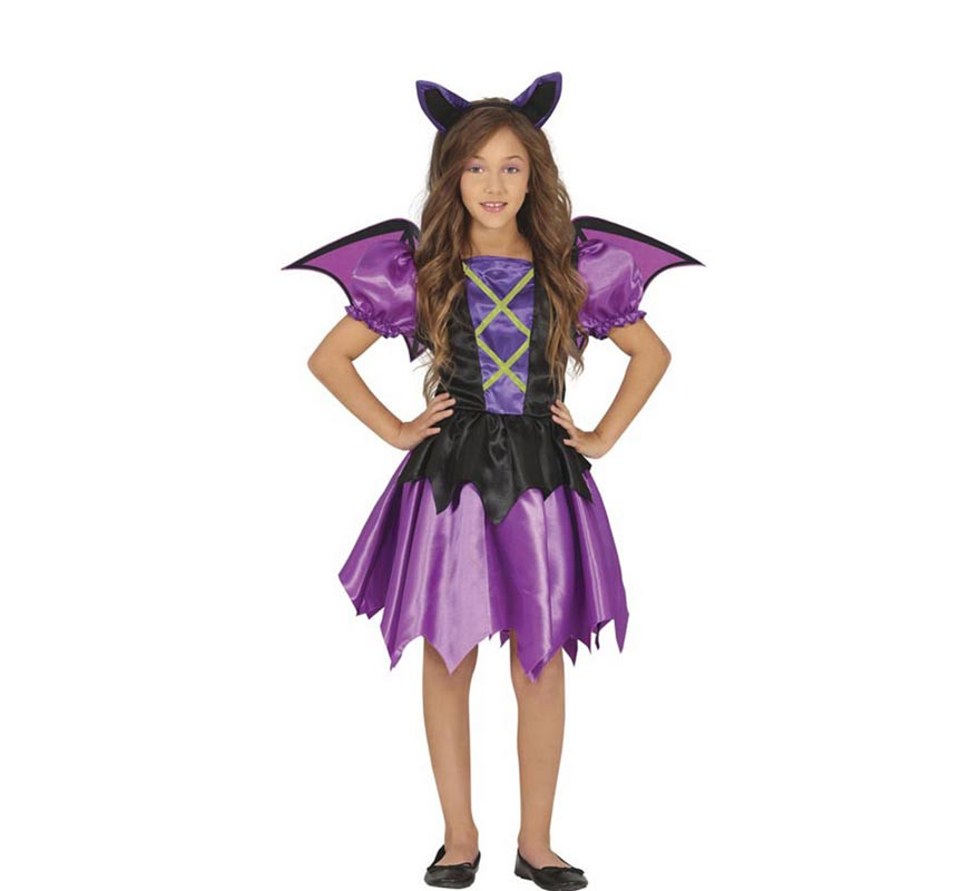 Purple bat costume with wings for girl