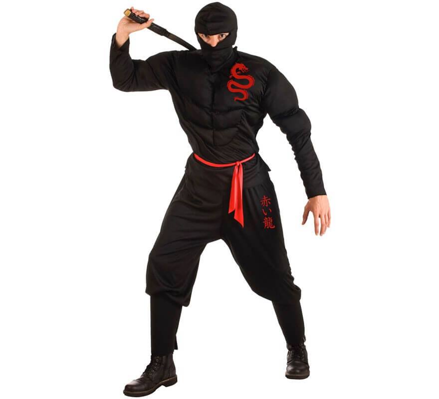 Disfraz de Ninja negro y rojo para Hombre