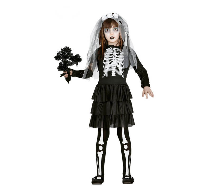Guirca Black Skeleton Kostüm für Mädchen Skelett Kleid Halloween 