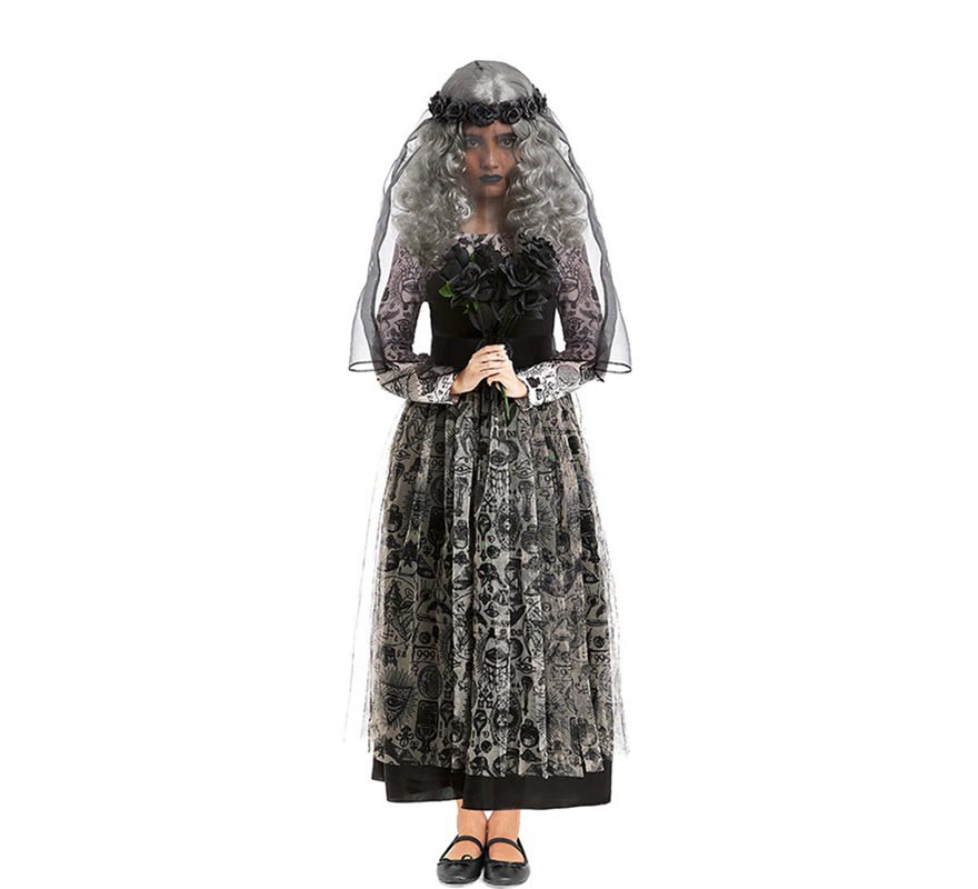 Dark Bride costume with veil for girls