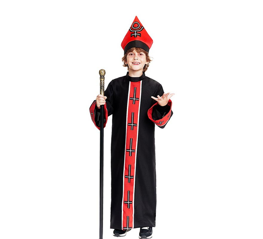 Satanic Bishop Costume with Black and Red Stole for Boys