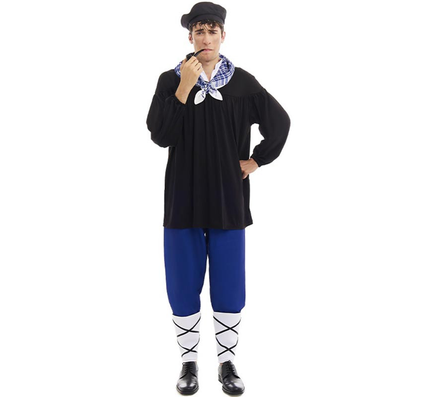 Black and blue Olentzero costume with scarf for men