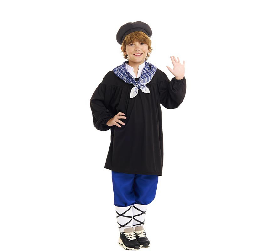 Black and blue Olentzero costume with scarf for children