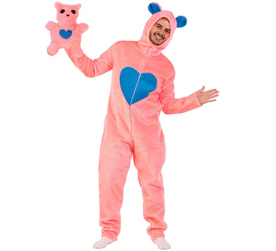 Disfraz de oso rosa con peluche para hombre