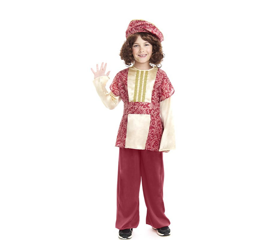 Red King Gaspar Page Costume with Hat for Boys