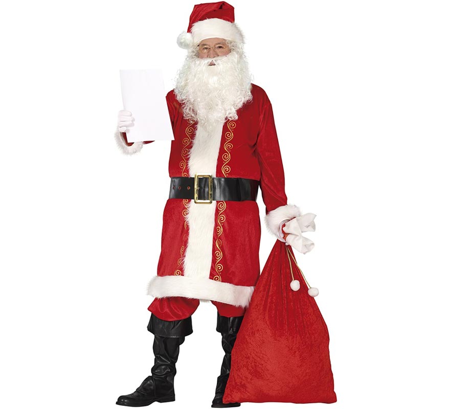 Traditional red Santa Claus costume with hat for men