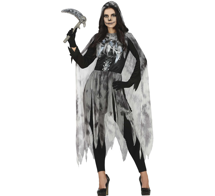 Adulto Donna Grim Reaper Costume Con Cappuccio Costume Halloween Deluxe Vestito 