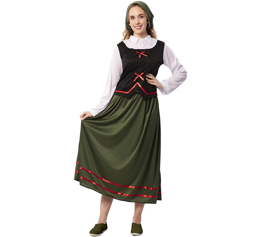 Green Shepherdess Costume with Scarf for Women