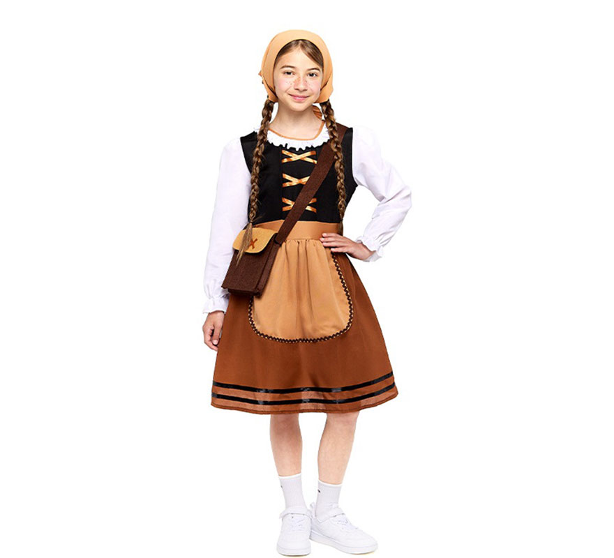 Disfraz de Pastorcilla Aldeana marrón para niña