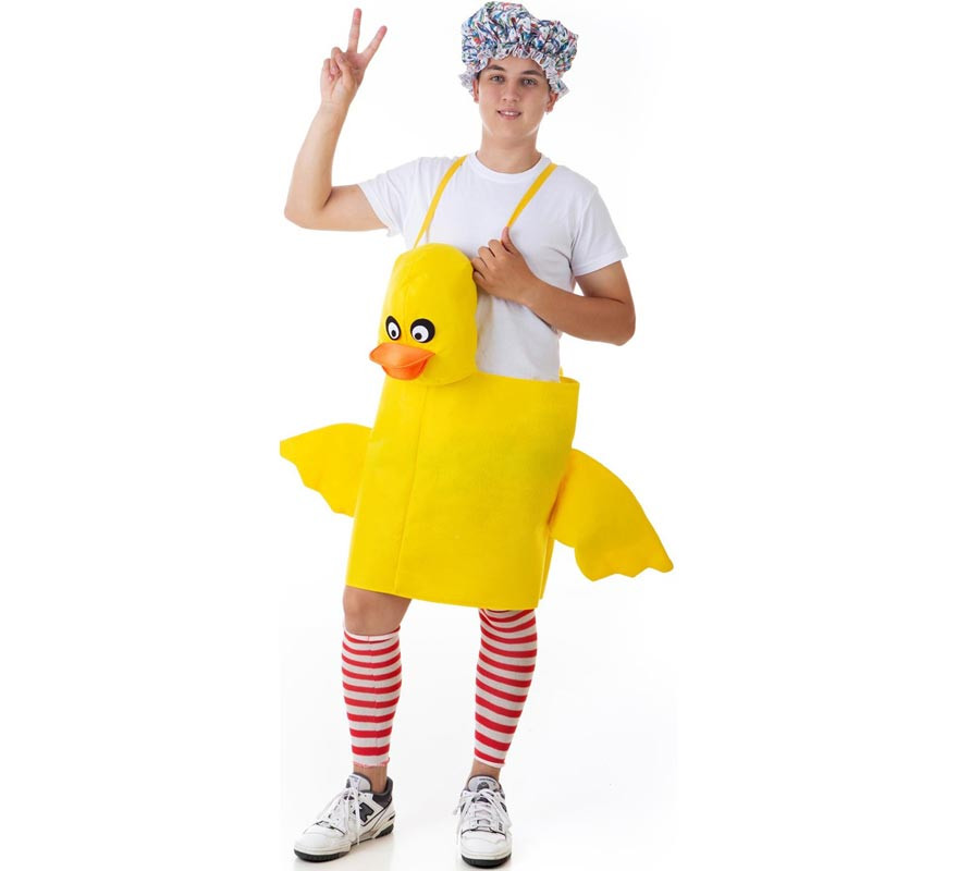 Yellow duckling costume with suspenders for adults