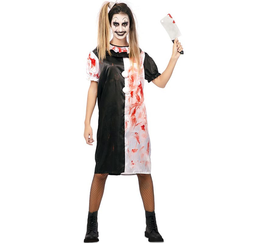 Black and white clown costume with fake blood for women