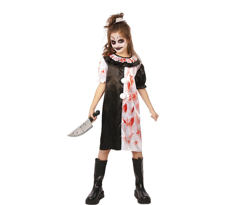 Black and white clown costume with fake blood for girls