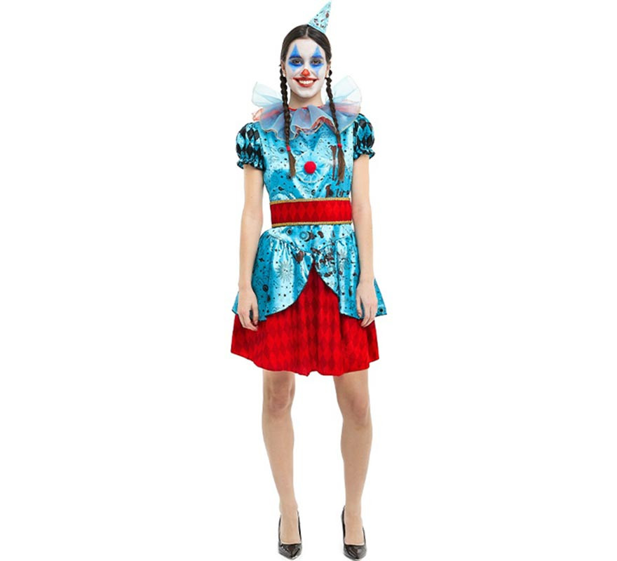 Blue and red clown costume for women