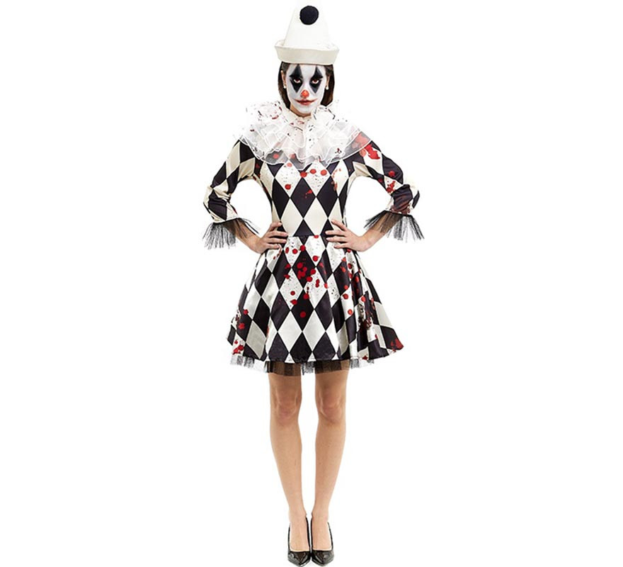 Killer Pierrot Clown Costume with Hat for Women