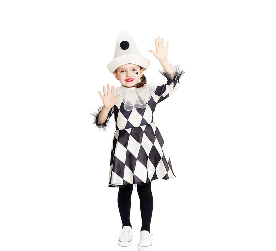 Clown Pierrot Rautenkostüm mit Mütze für Baby und Mädchen